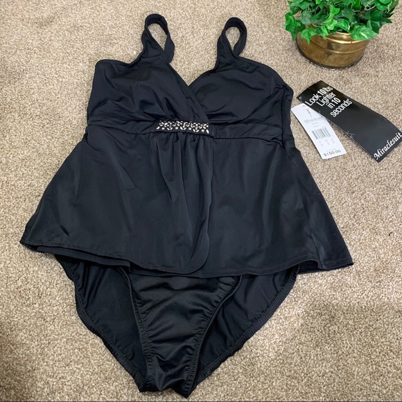 Miraclesuit V-Neck One Piece Swimsuit Black 14 - Picture 9 of 10